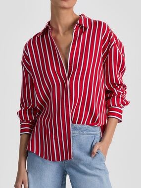 Alice + Olivia Red Striped Button-Down Shirt